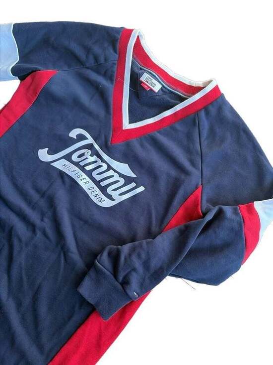 Tommy Hilfiger Jeans V-neck Sweater Big Spell Out size M - Picture 3 of 5
